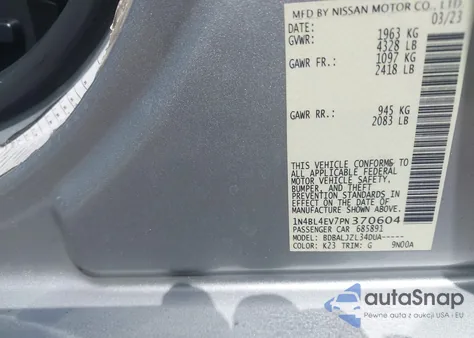 2023 Nissan Altima Sl Fwd from USA, damaged, VIN 1N4BL4EV7PN370604